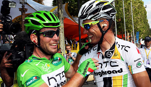Auch bei der Tour de France 2011 ein starkes Team: Mark Cavendish (l.) sicherte sich durch die Hilfe von Tony Martin das Grüne Trikot