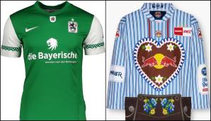 Auch TSV 1860 München (links) und EHC Red Bull München (rechts) haben 2022 ein Wiesn-Trikot.